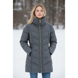 Cole Haan Signature Women's Down Puffer Coat Quilted Full Zip Navy Size S